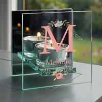 Personalised Floral Bouquet Mirrored Glass Tea Light Candle Holder Extra Image 2 Preview